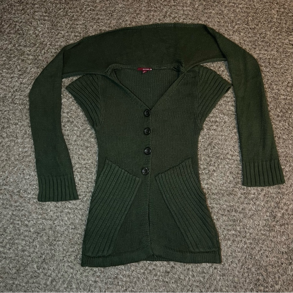 Sevengate Y2K S Short Sleeve Sweater Attached Scarf Pockets Long Womens Small